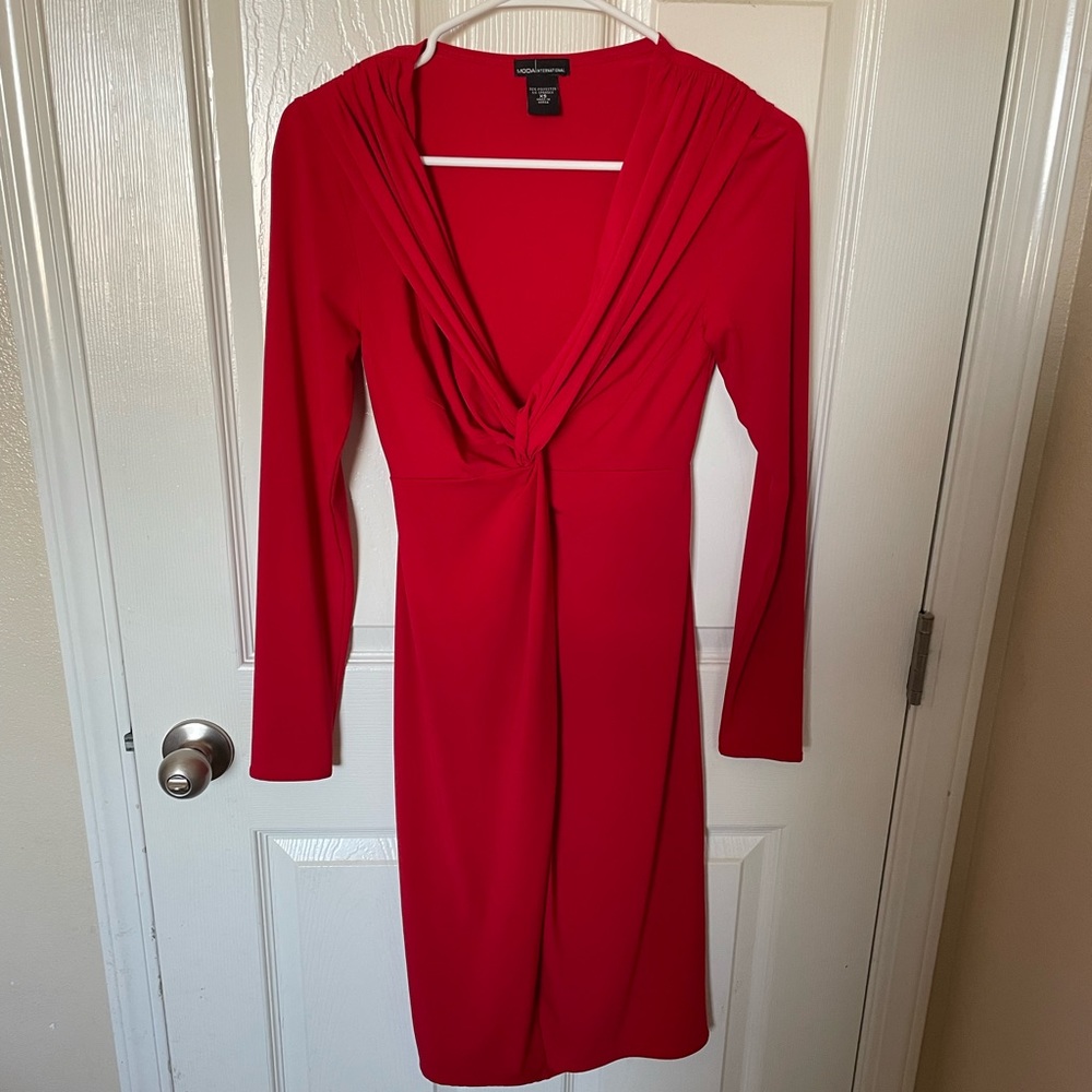 Moda International , knot long sleeve v neck Red